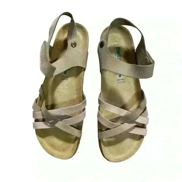 BioNatura Comfort Leather Wedge Sandals Tan Rose Straps Sarafina EU 41 Sz 9.5 - Picture 2 of 7